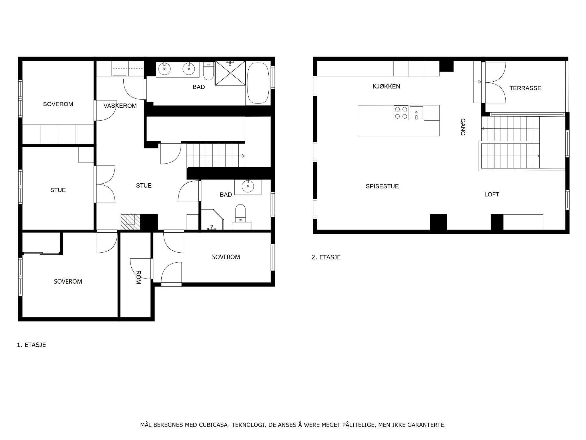 Plantegning av leilighetens to etasjer